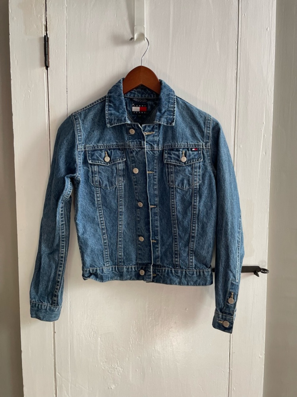 Y2K Tommy Hilfiger Women's Classic Blue Denim Trucker Jacket Size S